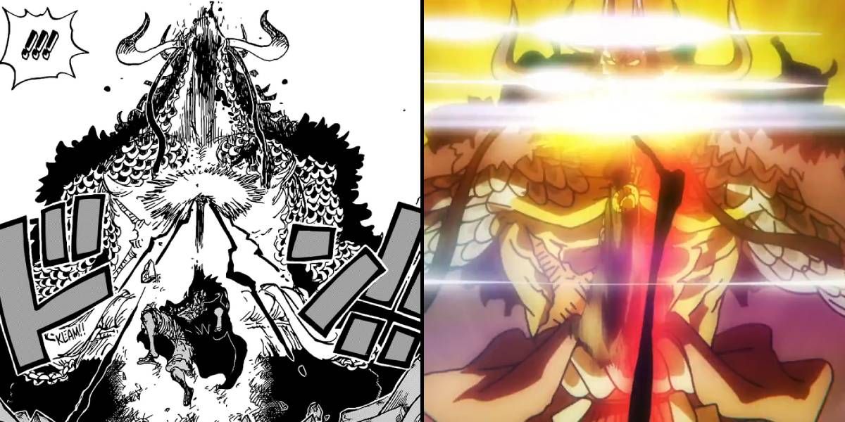Rufy dà un pugno a Kaido Manga vs Anime