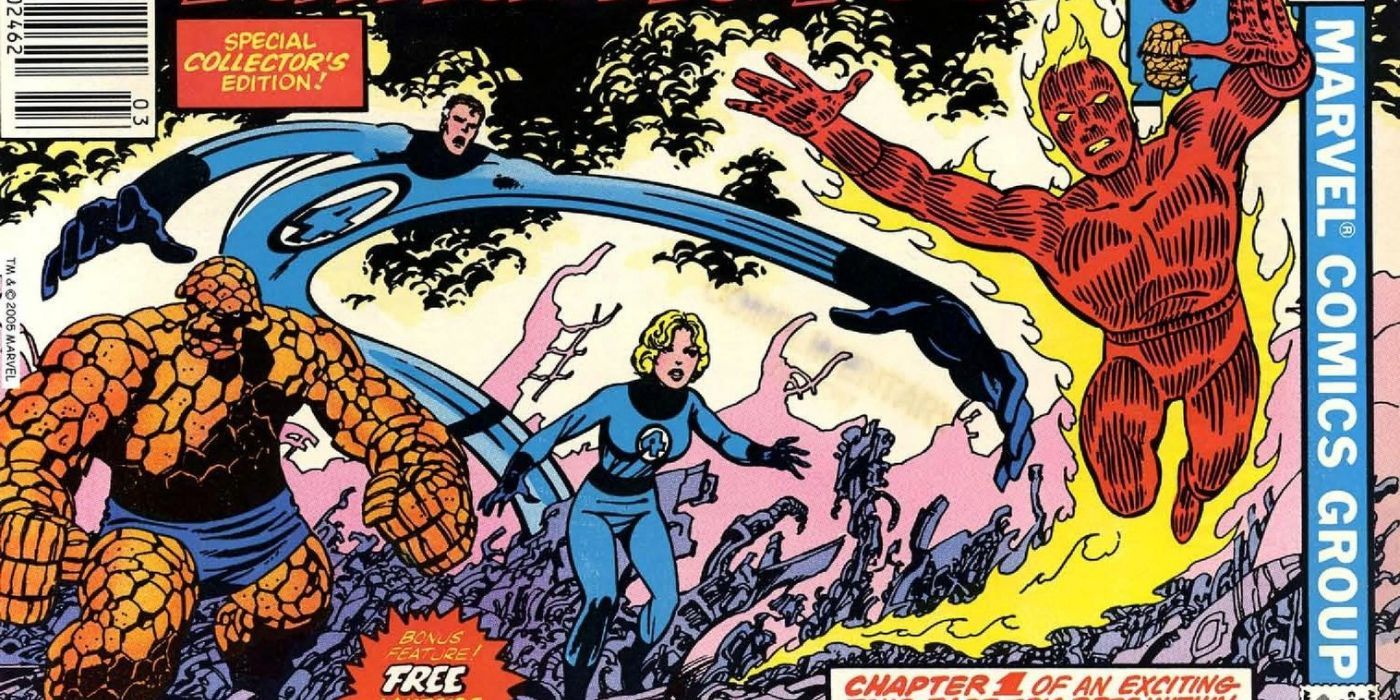 Fantastic Four 252 Cover con (da sinistra a destra) la Cosa, Mister Fantastic, la Donna Invisibile e la Torcia Umana nella Zona Negativa