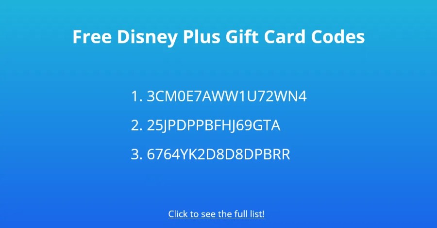 Codici delle carte regalo Disney Plus gratuiti