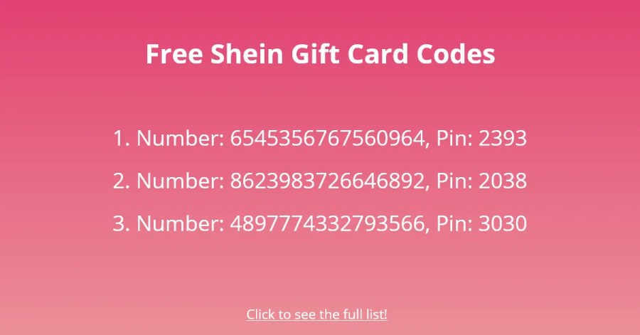 Codici della carta regalo Shein gratuiti