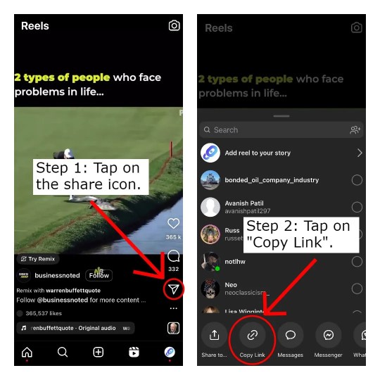 L'opzione di collegamento per la copia di Instagram Reels non viene visualizzata