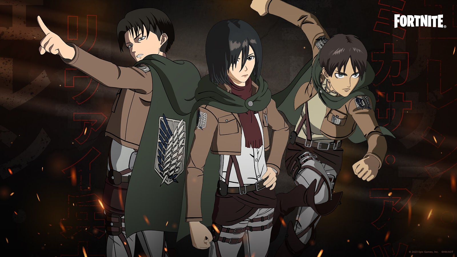 Fortnite Captain Levi, Mikasa Ackermann e Eren Jaeger Outfits