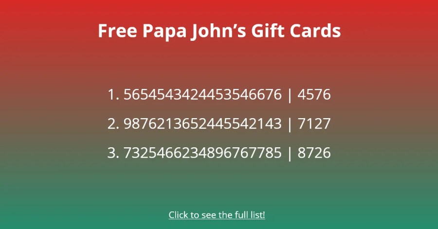 Buoni regalo gratuiti di Papa John