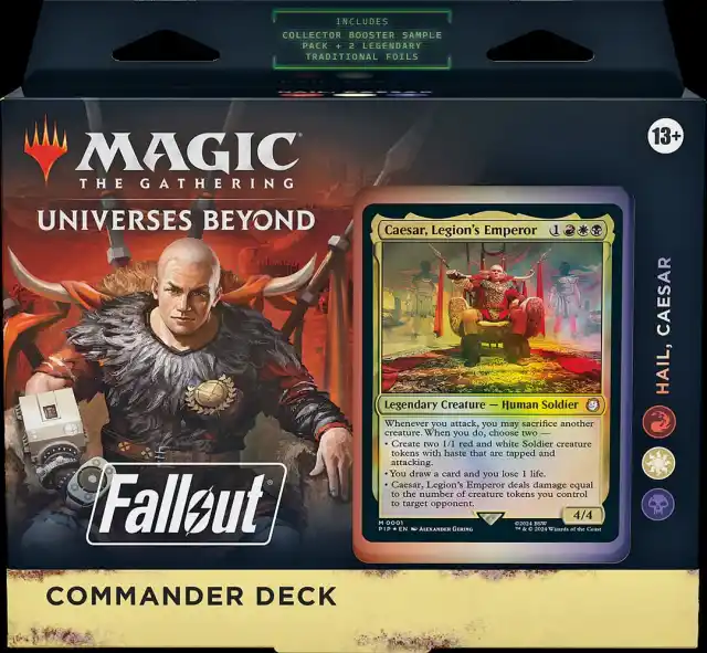 Immagine di Cesare sul trono improvvisato per la copertina della scatola di MTG Fallout Commander