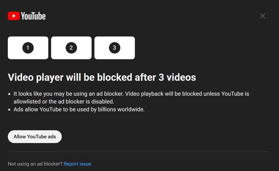 Il lettore video verrà bloccato dopo 3 video