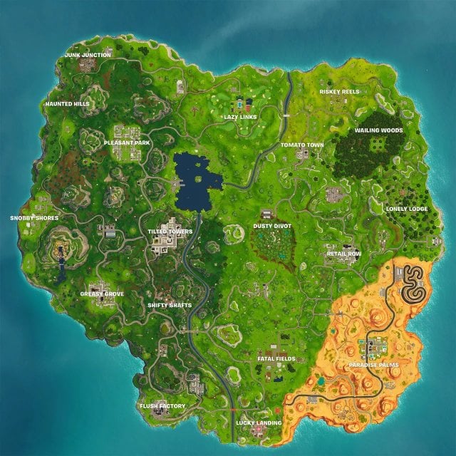 Mappa dell'isola durante il capitolo uno di Fortnite, mappa della stagione 5