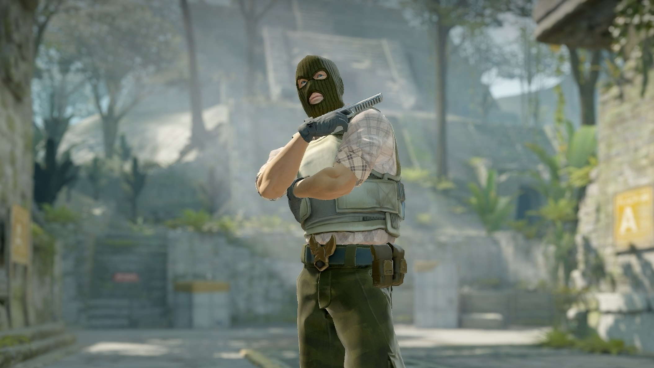 Screenshot di un modello terroristico e dello sfondo Antico in CS2.