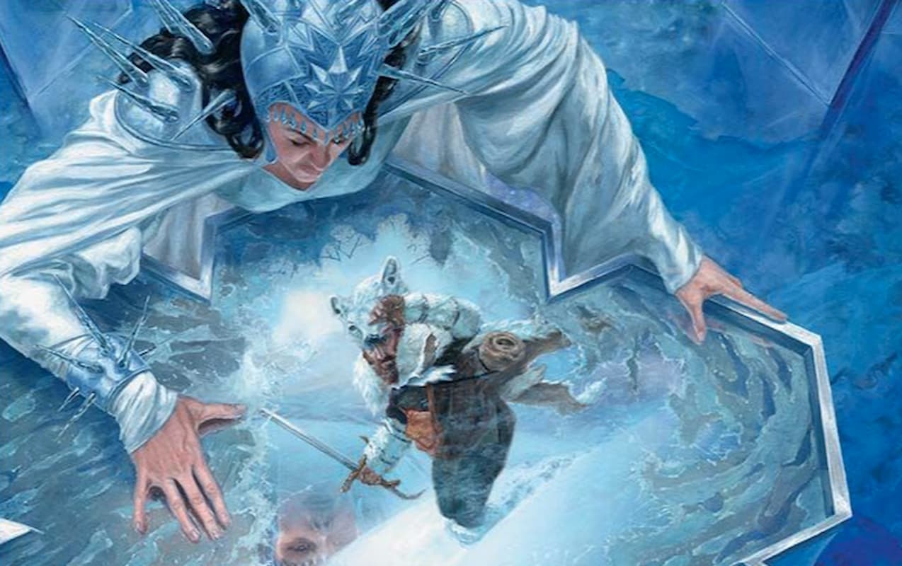 Immagine del mago che scruta il futuro ghiacciato attraverso lo spoiler esclusivo di MTG Farsight Ritual Wilds of Eldraine