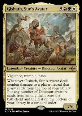 Gishath, l'Avatar del Sole, guida la fuga dei dinosauri selvaggi su Ixalan