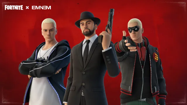 Tre stili di skin Eminem alternativi in ​​Fortnite.