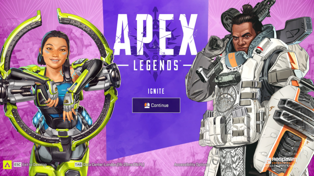Schermata di accesso di Apex Legends con Conduit e Gibilterra.