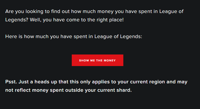 Uno screenshot della pagina di supporto di Riot che ti porta a vedere quanti soldi hai speso in League of Legends