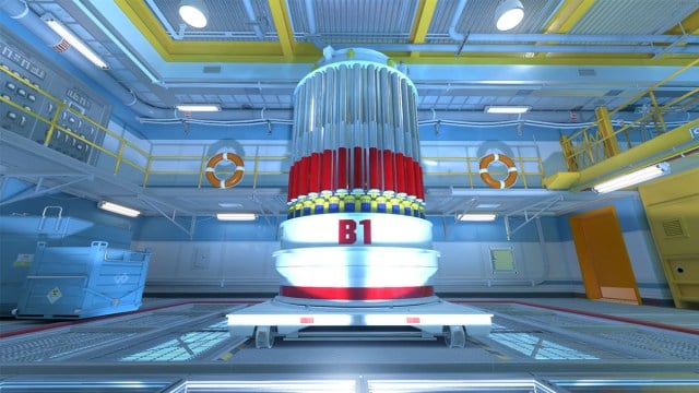 Un silo nucleare su un pannello di vetro con una ringhiera su Nuke in Counter-Strike 2.