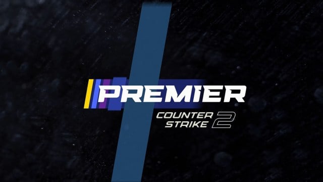 Il logo Counter-Strike 2 Premier con strisce blu e gialle.