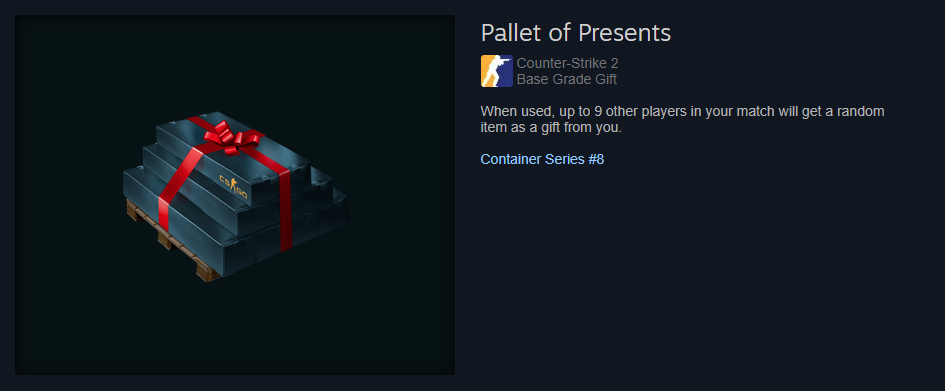 Elenco dei casi Pallet of Presents sul mercato della Comunità di Steam.