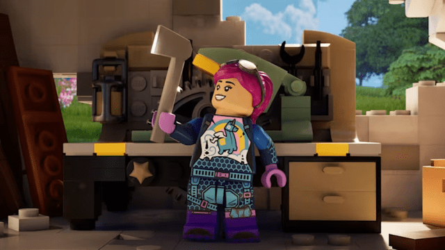 Personaggio LEGO Fortnite con un'ascia