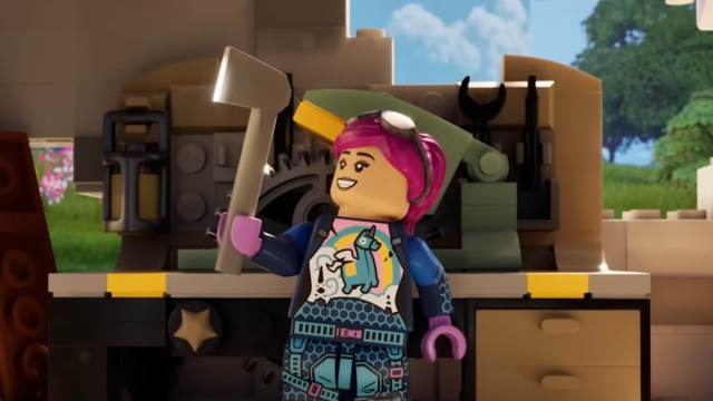 Personaggio LEGO Fortnite con in mano un'ascia.