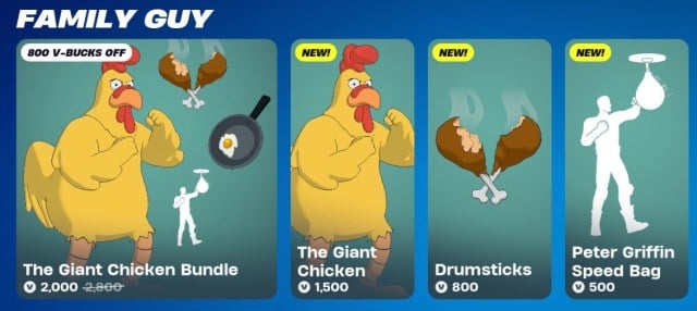 I bundle di skin Pollo Gigante di Family Guy nel negozio Fortnite