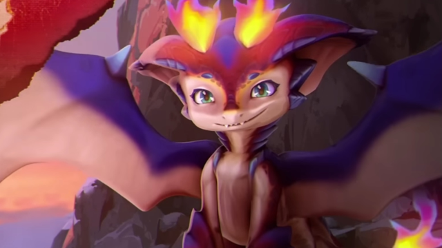Il nuovo campione di League of Legends Smolder, un piccolo drago dei cartoni animati, sorride compiaciuto