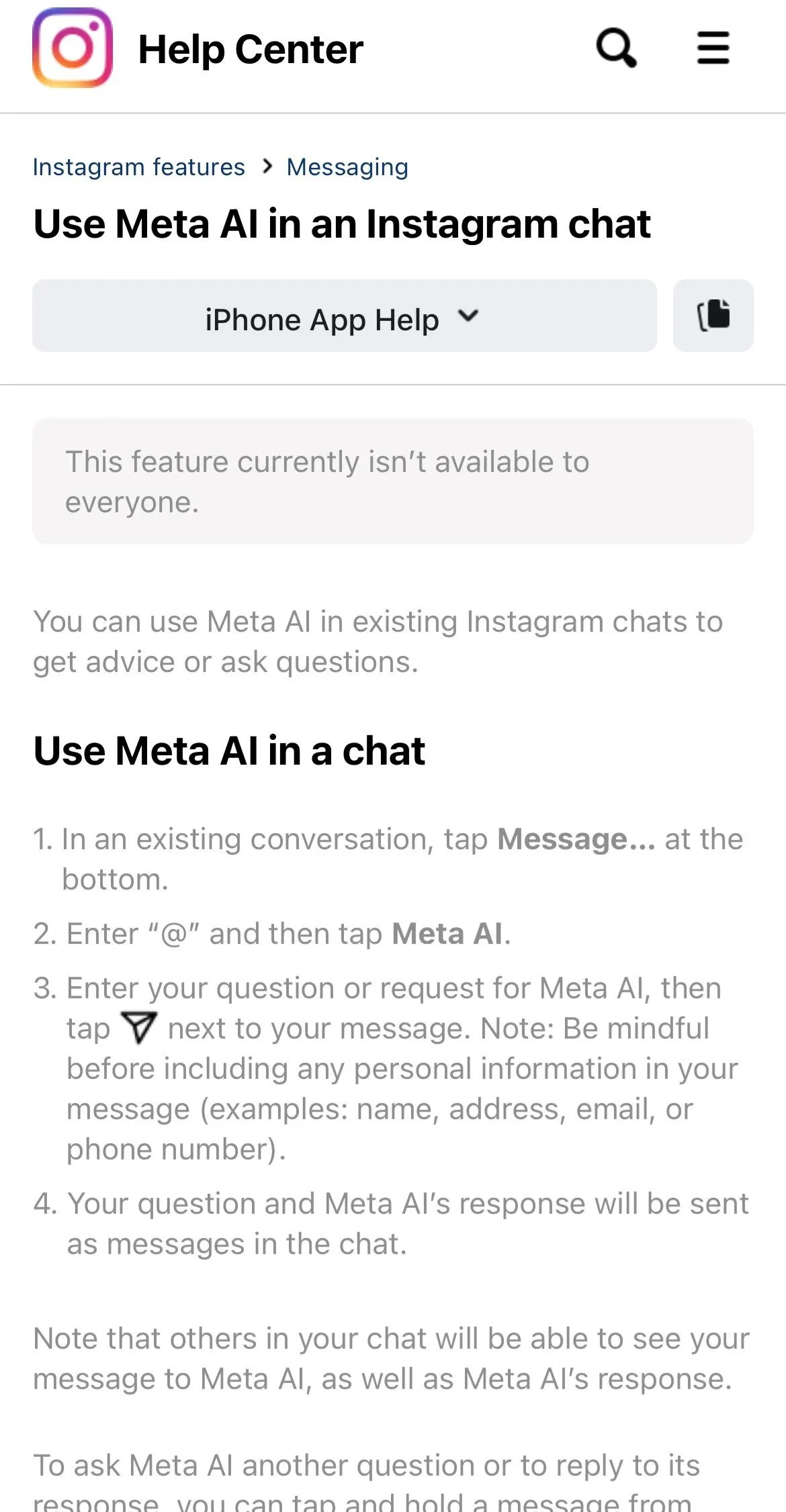 Meta AI non mostra Instagram
