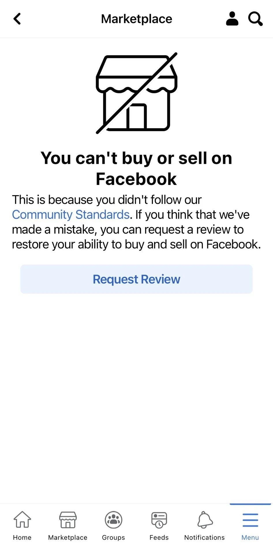 Non puoi comprare e vendere su Facebook